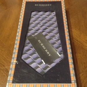 Burberry Mens Blue 100% Silk Tie New W/ Tags &Box